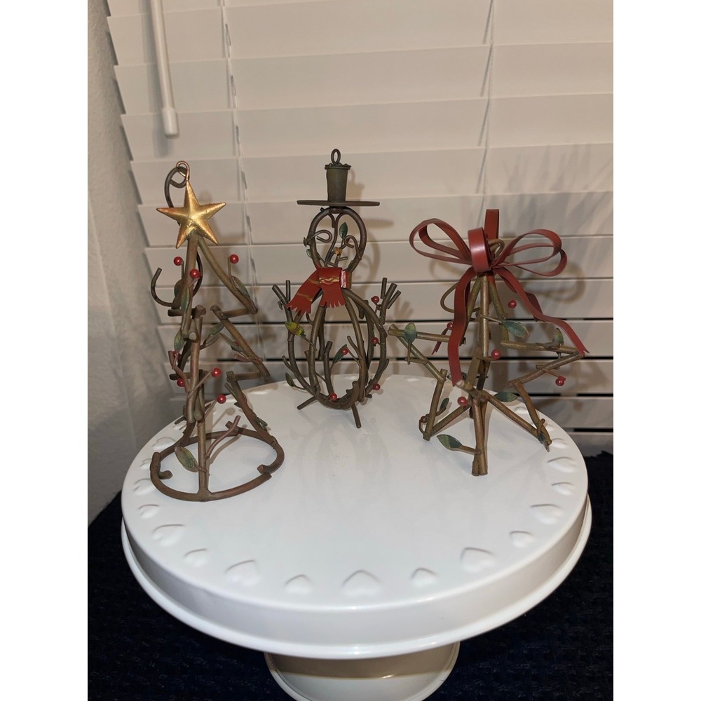 Wrought iron metal set of three Christmas Tree ornaments / decor